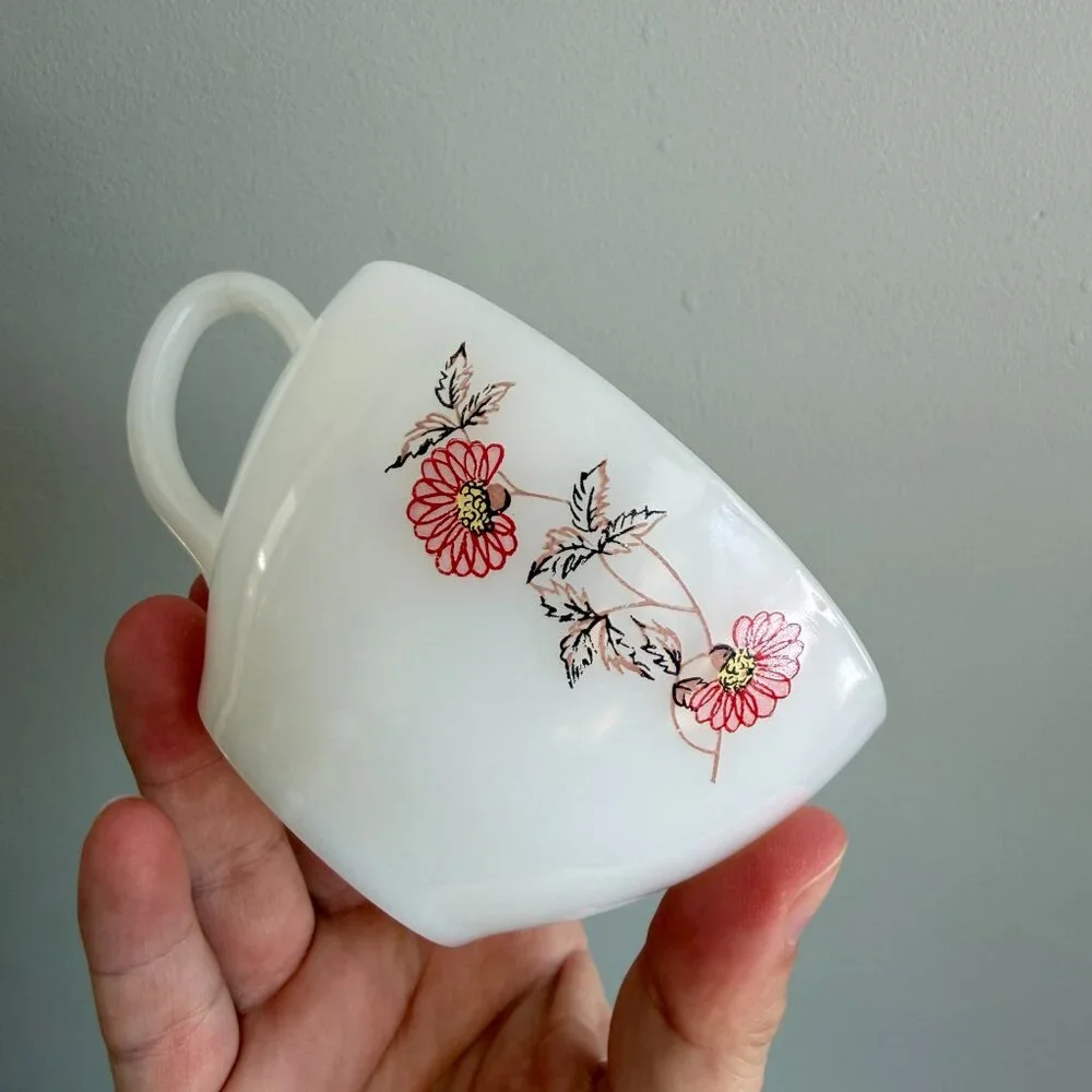 3/$30 🌟 Vintage Fire King 2 Set Fleurette Ovenware Milk Glass Cups - Picture 5 of 9